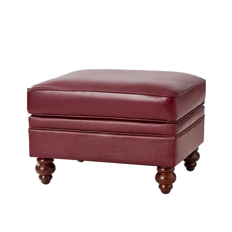 Brown Leather Ottoman with Solid Wood Legs