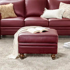 Brown Leather Ottoman with Solid Wood Legs