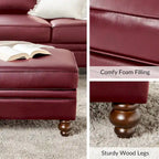 Brown Leather Ottoman with Solid Wood Legs
