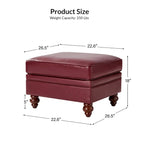 Brown Leather Ottoman with Solid Wood Legs