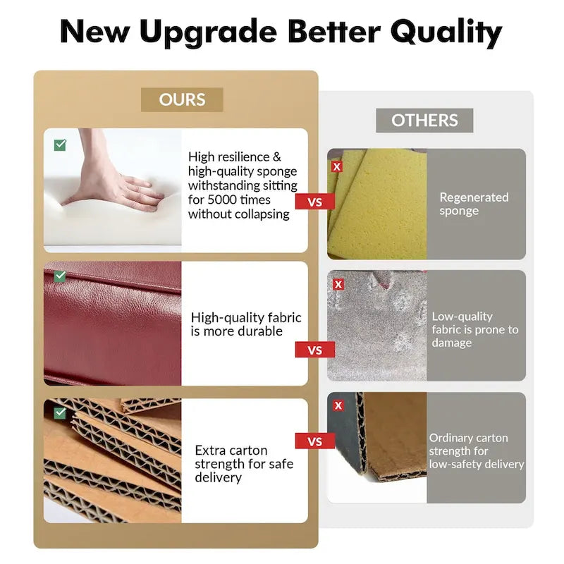 Brown Leather Ottoman with Solid Wood Legs