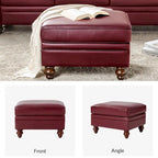 Brown Leather Ottoman with Solid Wood Legs