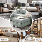 Brown Leather Ottoman with Solid Wood Legs