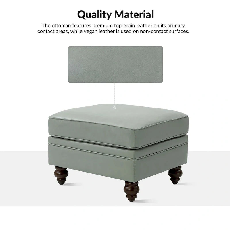 Brown Leather Ottoman with Solid Wood Legs