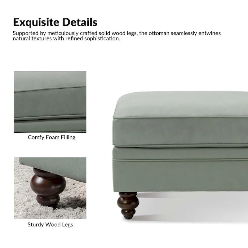 Brown Leather Ottoman with Solid Wood Legs