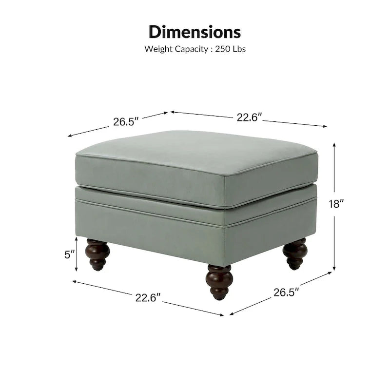 Brown Leather Ottoman with Solid Wood Legs