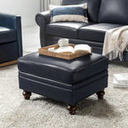 Brown Leather Ottoman with Solid Wood Legs