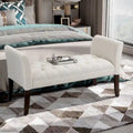 Beige Button-Tufted Upholstered Bench with Arms - 55