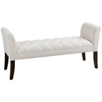 Beige Button-Tufted Upholstered Bench with Arms - 55