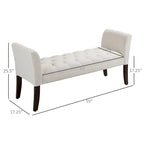 Beige Button-Tufted Upholstered Bench with Arms - 55