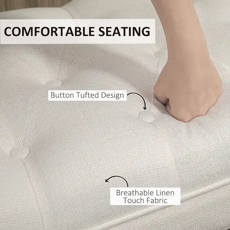 Beige Button-Tufted Upholstered Bench with Arms - 55