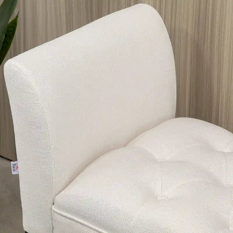 Beige Button-Tufted Upholstered Bench with Arms - 55