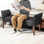 Beige Button-Tufted Upholstered Bench with Arms - 55