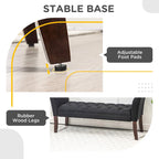 Beige Button-Tufted Upholstered Bench with Arms - 55