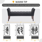 Beige Button-Tufted Upholstered Bench with Arms - 55