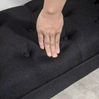 Beige Button-Tufted Upholstered Bench with Arms - 55