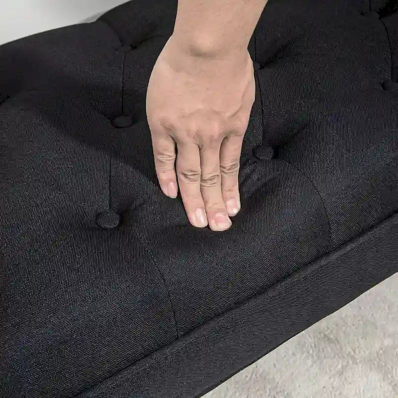 Beige Button-Tufted Upholstered Bench with Arms - 55