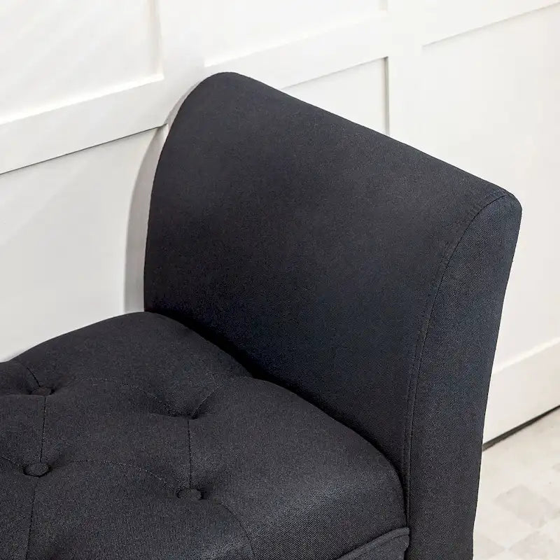 Beige Button-Tufted Upholstered Bench with Arms - 55