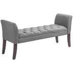 Beige Button-Tufted Upholstered Bench with Arms - 55