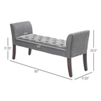 Beige Button-Tufted Upholstered Bench with Arms - 55