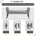 Beige Button-Tufted Upholstered Bench with Arms - 55