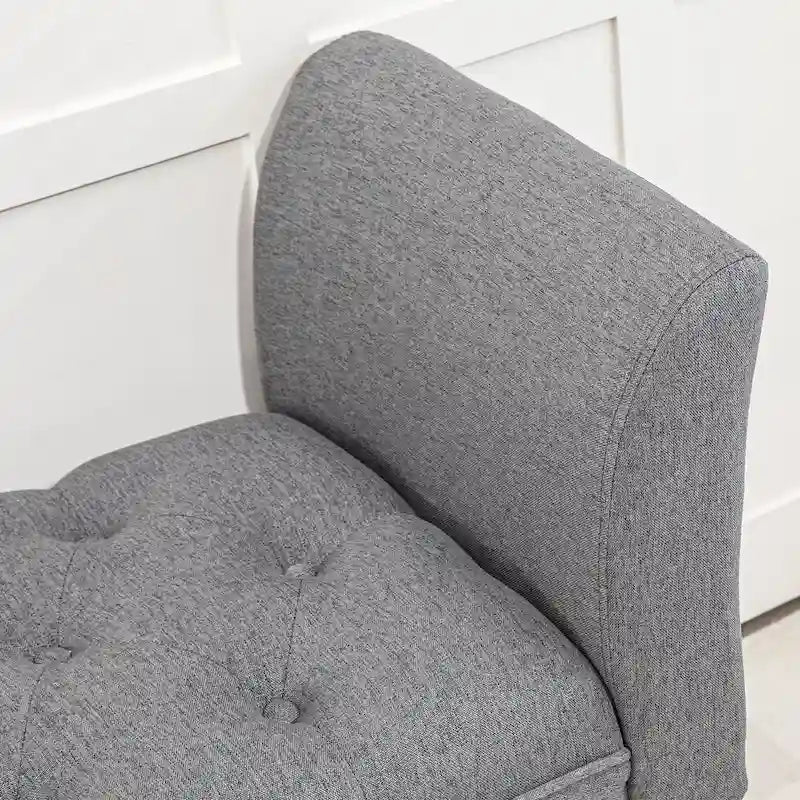 Beige Button-Tufted Upholstered Bench with Arms - 55