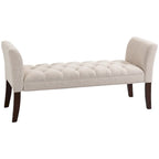 Beige Button-Tufted Upholstered Bench with Arms - 55