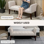 Beige Button-Tufted Upholstered Bench with Arms - 55