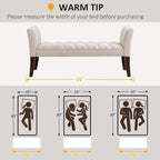 Beige Button-Tufted Upholstered Bench with Arms - 55