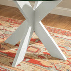 White Round Glass Dining Table for 4 with X-Base