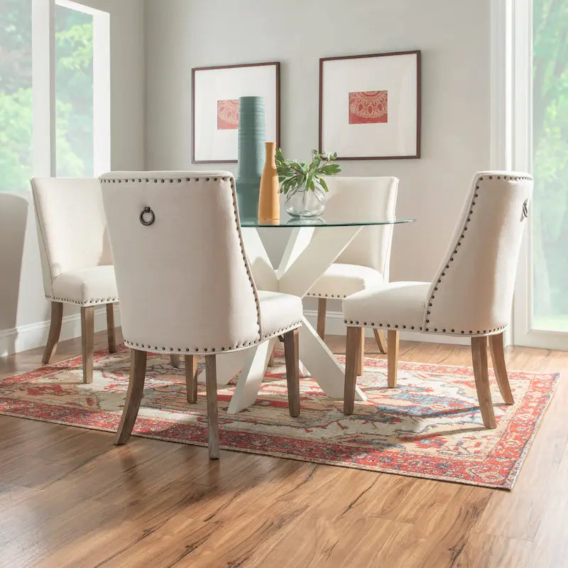 White Round Glass Dining Table for 4 with X-Base