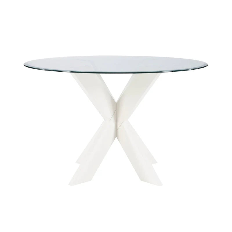 White Round Glass Dining Table for 4 with X-Base