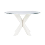 White Round Glass Dining Table for 4 with X-Base