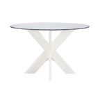 White Round Glass Dining Table for 4 with X-Base