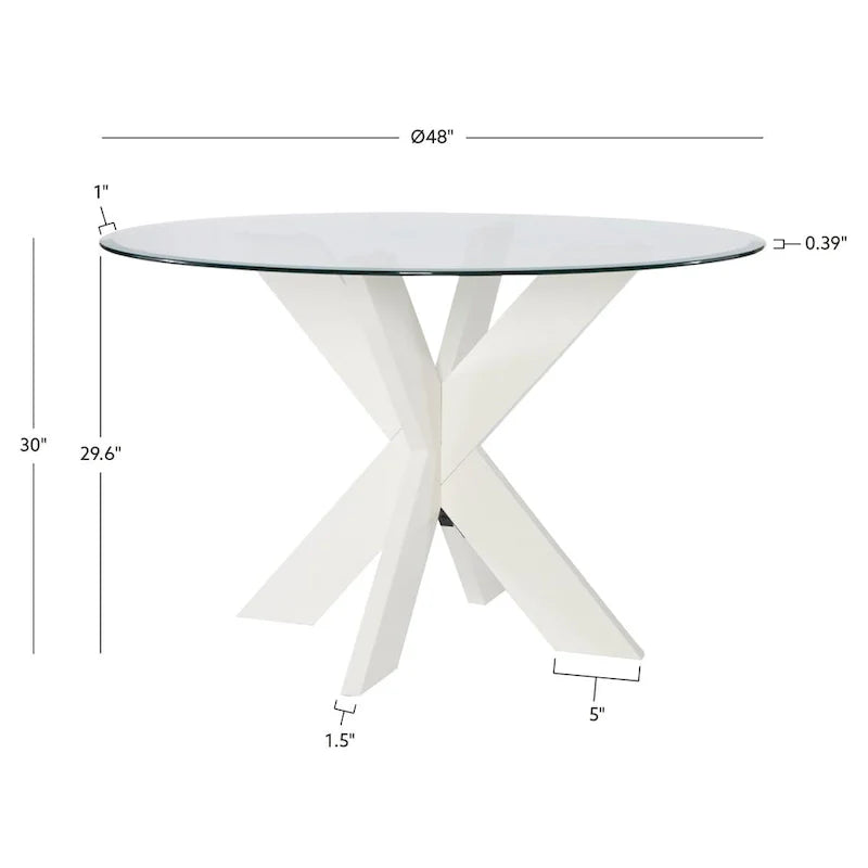 White Round Glass Dining Table for 4 with X-Base