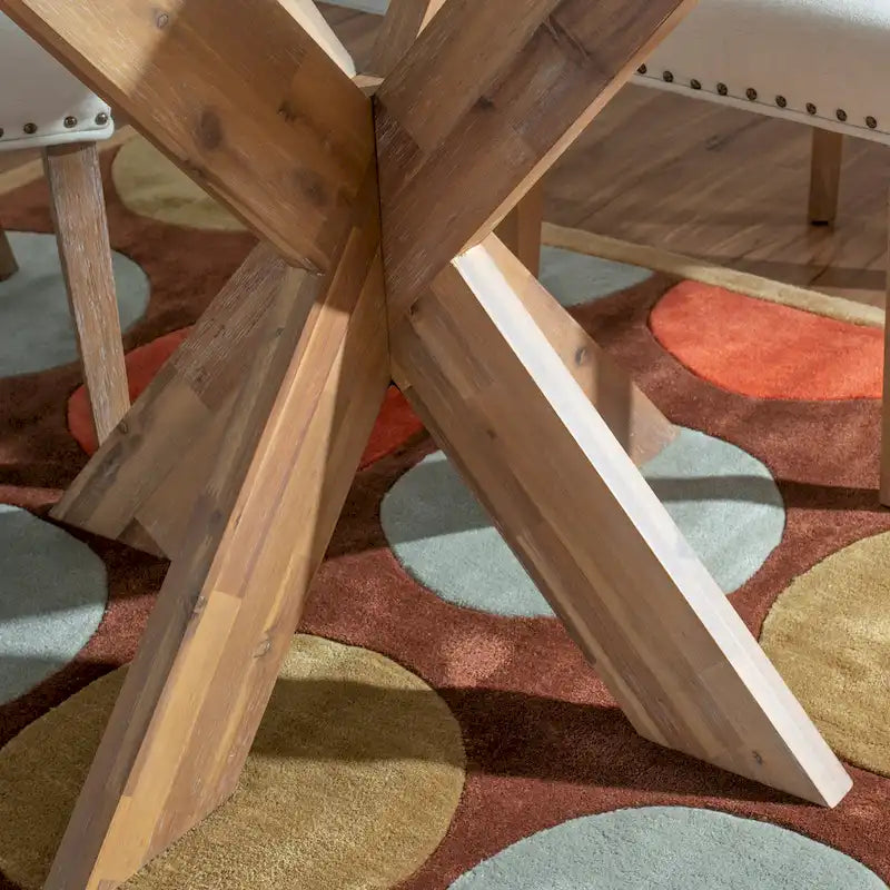 White Round Glass Dining Table for 4 with X-Base