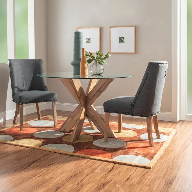 White Round Glass Dining Table for 4 with X-Base