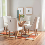 White Round Glass Dining Table for 4 with X-Base