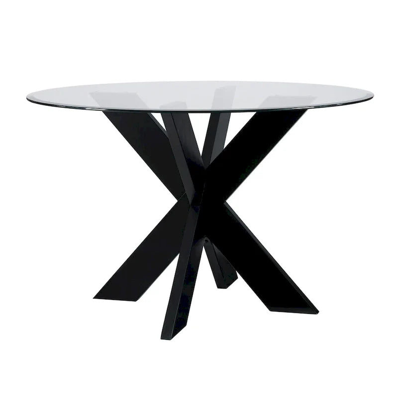 White Round Glass Dining Table for 4 with X-Base