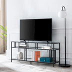 Black Steel 55 Industrial TV Stand with Glass Shelves