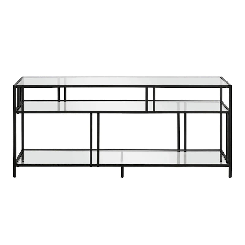 Black Steel 55 Industrial TV Stand with Glass Shelves
