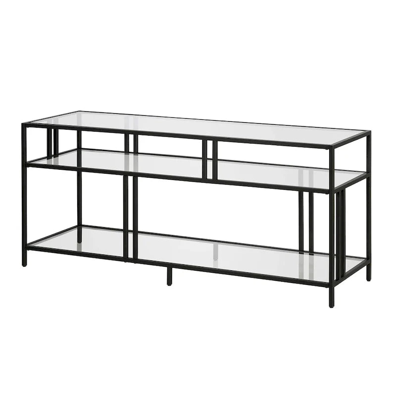 Black Steel 55 Industrial TV Stand with Glass Shelves