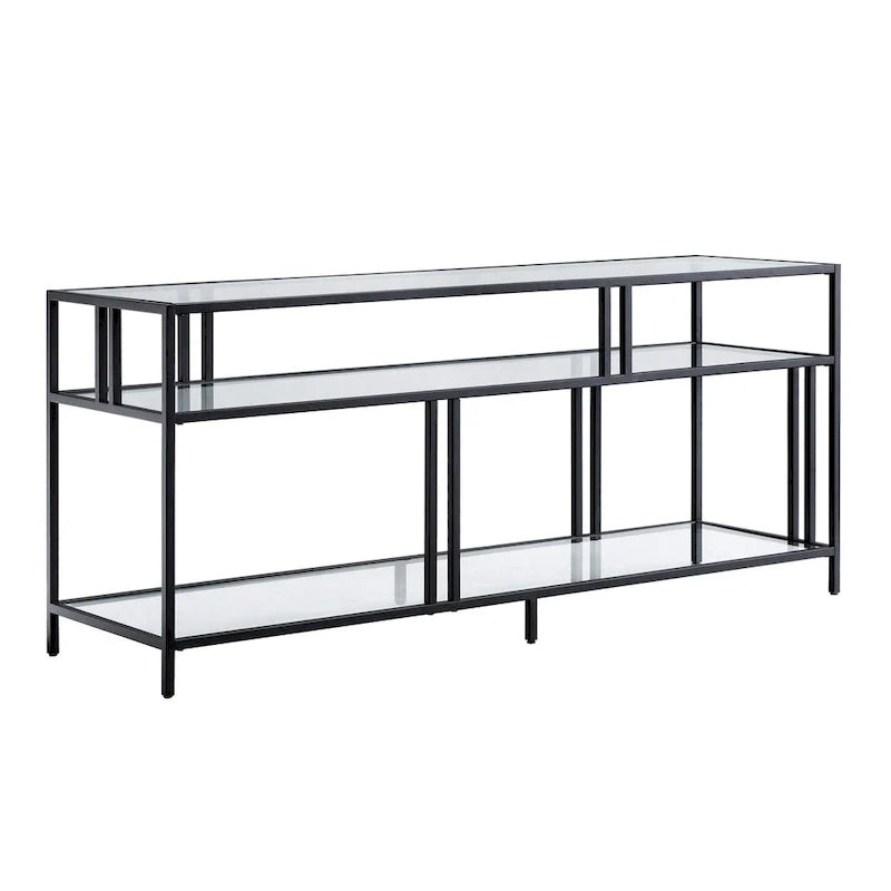 Black Steel 55 Industrial TV Stand with Glass Shelves