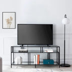 Black Steel 55 Industrial TV Stand with Glass Shelves