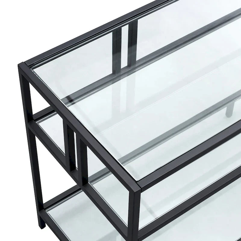 Black Steel 55 Industrial TV Stand with Glass Shelves