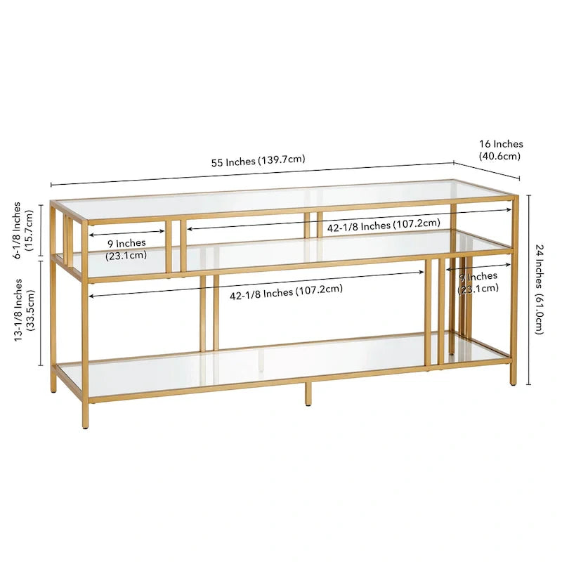 Black Steel 55 Industrial TV Stand with Glass Shelves