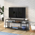 Black Steel 55 Industrial TV Stand with Glass Shelves