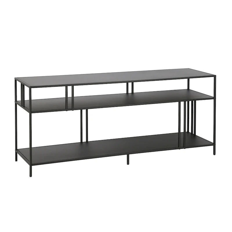 Black Steel 55 Industrial TV Stand with Glass Shelves