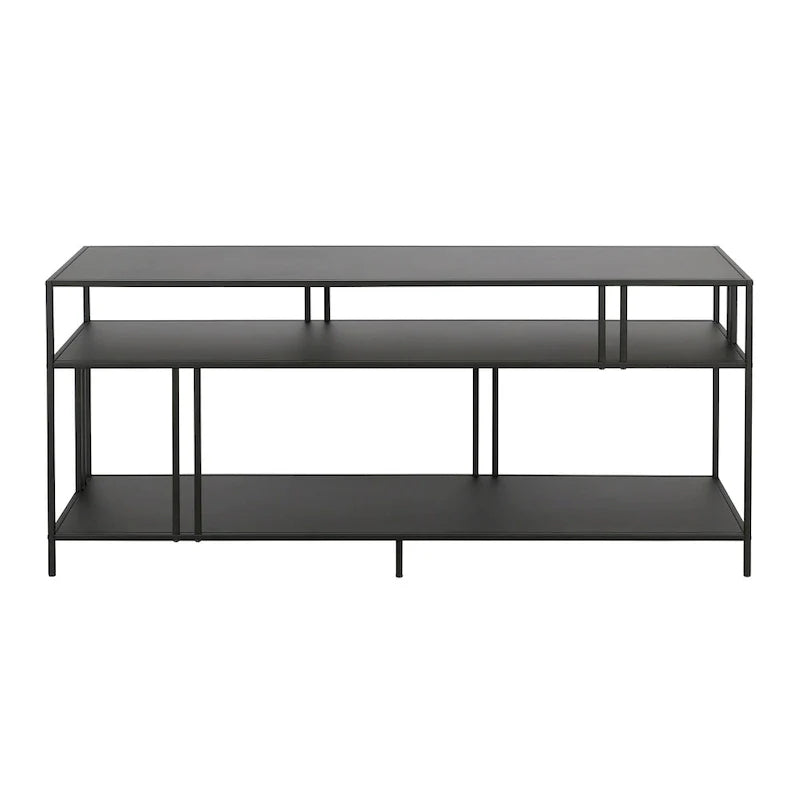 Black Steel 55 Industrial TV Stand with Glass Shelves