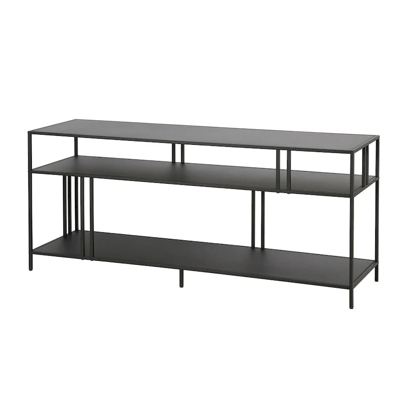 Black Steel 55 Industrial TV Stand with Glass Shelves